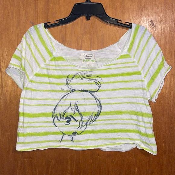 •DISNEY•COUTURE PETER PAN GREEN/WHITE "THINK TINK" BOAT NECK CROP TOP SIZE LARGE - Picture 9 of 9
